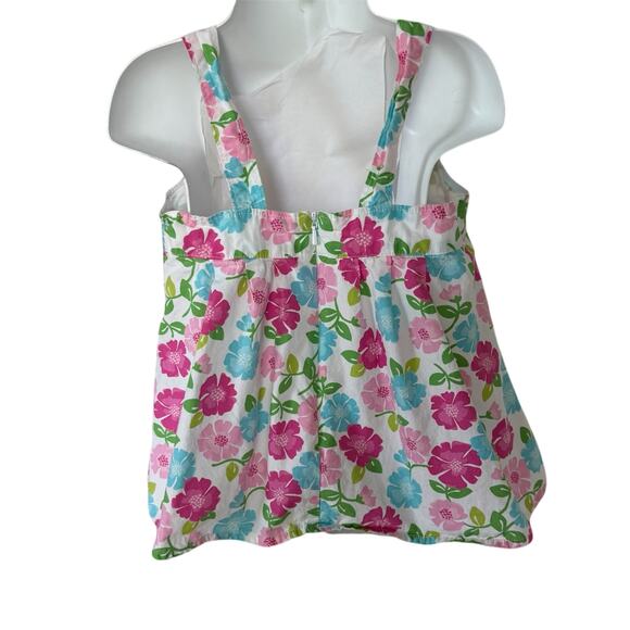 Girls 4 Gymboree Bright Spring Pink Blue Flower Floral Pleated Swing Top - Picture 4 of 4
